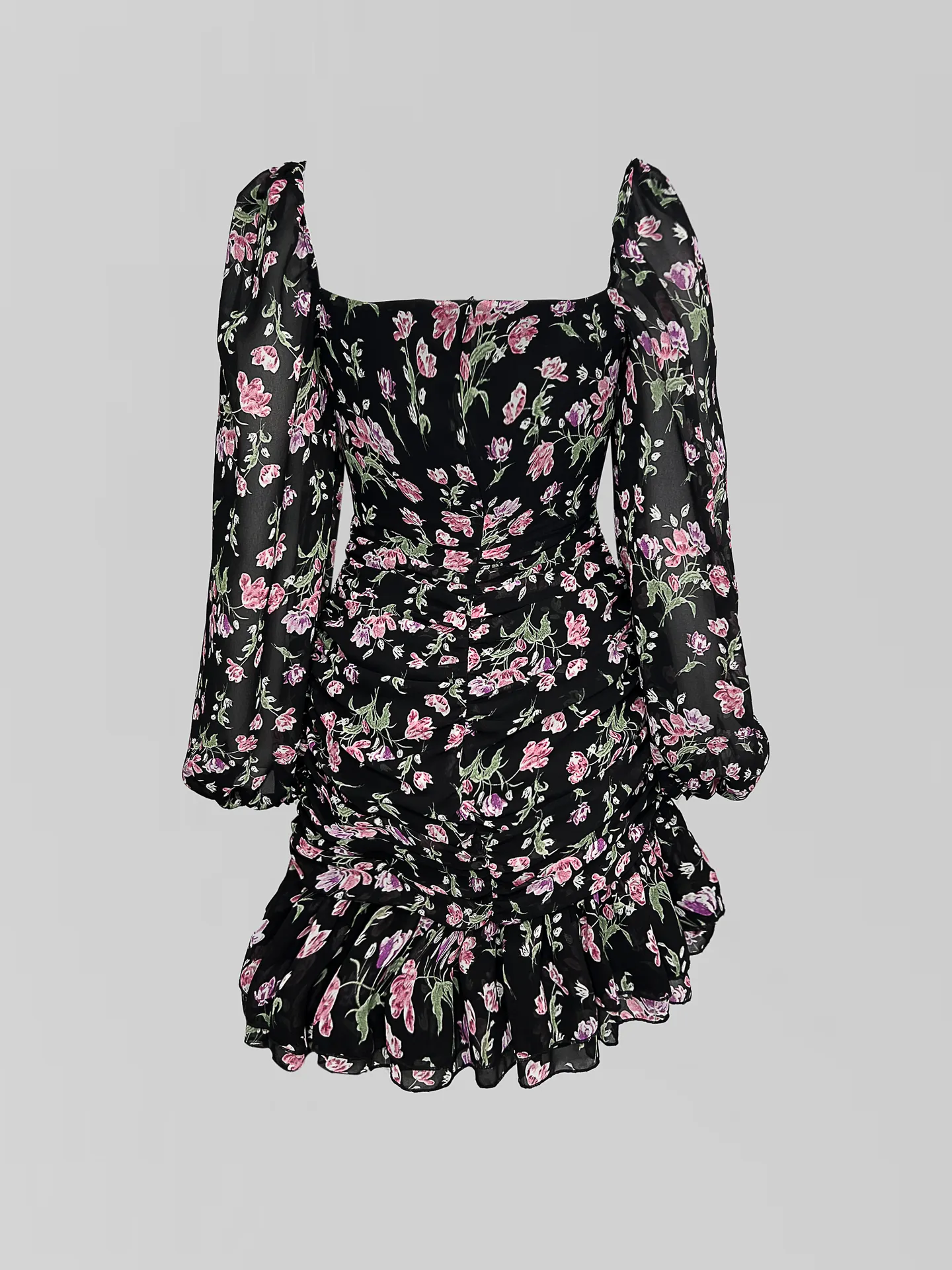 Платье by Gor 10932 короткое в цветок с рюшами и сборкой