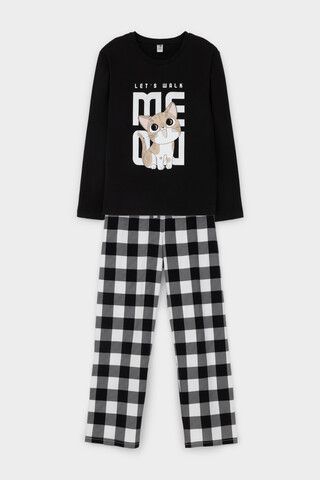 пижама  для девочки  КБ 2830/черный,клетка виши