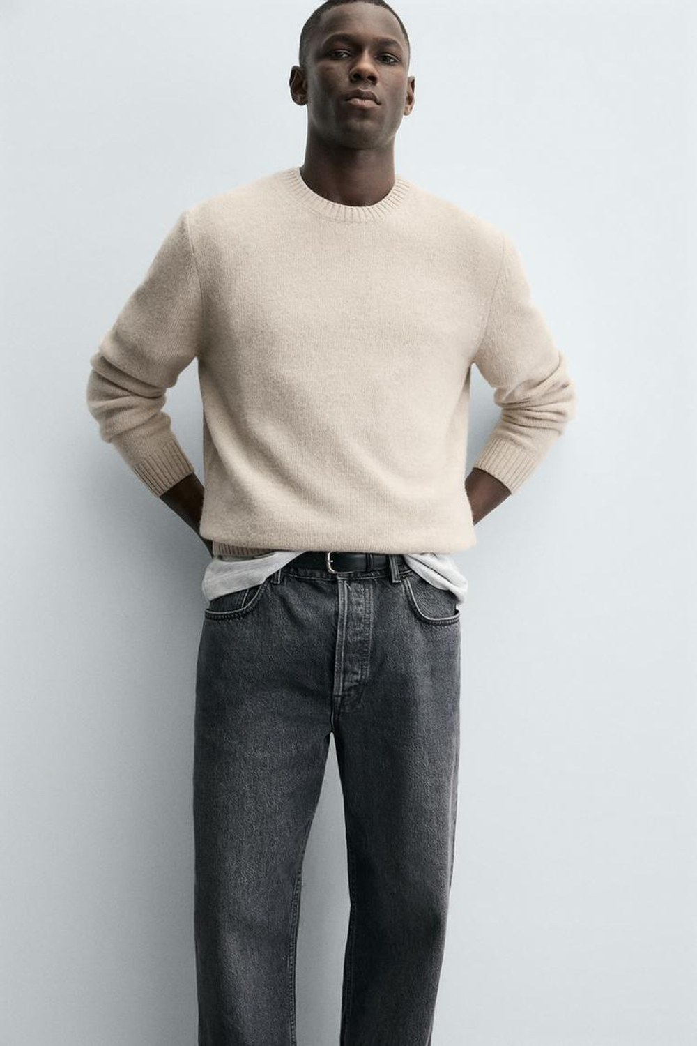 ZARA СВИТЕР КЛАССИЧЕСКОГО КРОЯ ИЗ СМЕСОВОЙ ШЕРСТИ, РЫЖЕВАТО-КОРИЧНЕВЫЙ