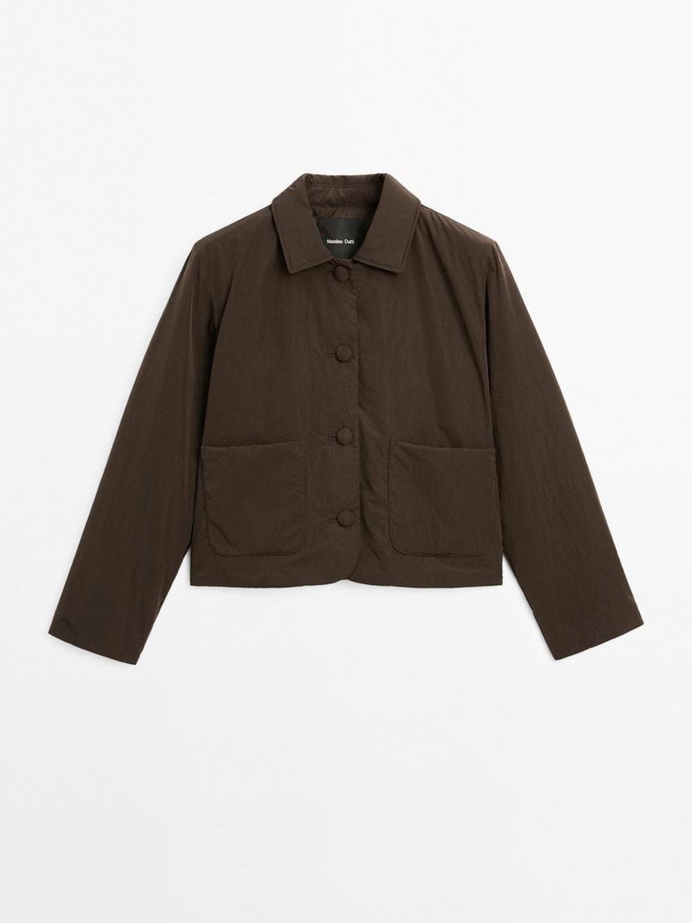 Massimo Dutti Укороченная стеганая куртка с обтяжными пуговицами, коричневый