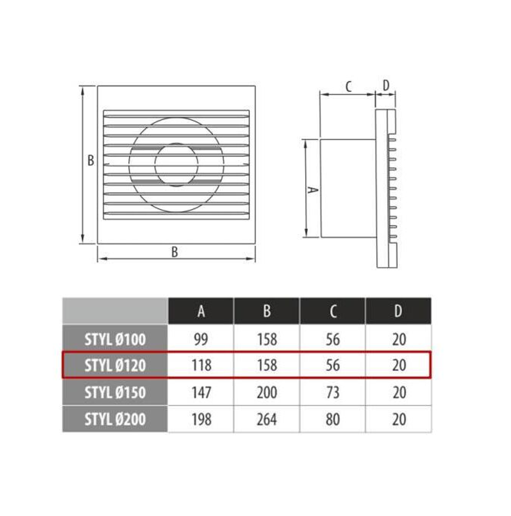 Вентилятор DOSPEL 120 S STYL (без провода 150 м3/ч Польша)