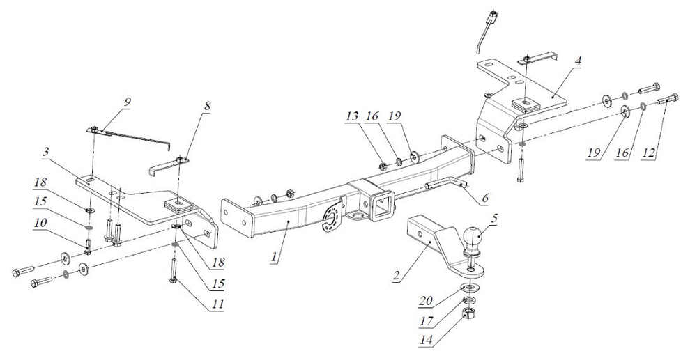 Фаркоп под квадрат для Toyota Land Cruser 200, Lexus LX, 2008-2021, Бизон.FA 0859-E