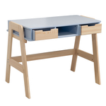 Письменный стол Чек для школьника 94х64х75 см, многоуровневая парта с 2 ящиками на ножках из массива сосны, МДФ синий