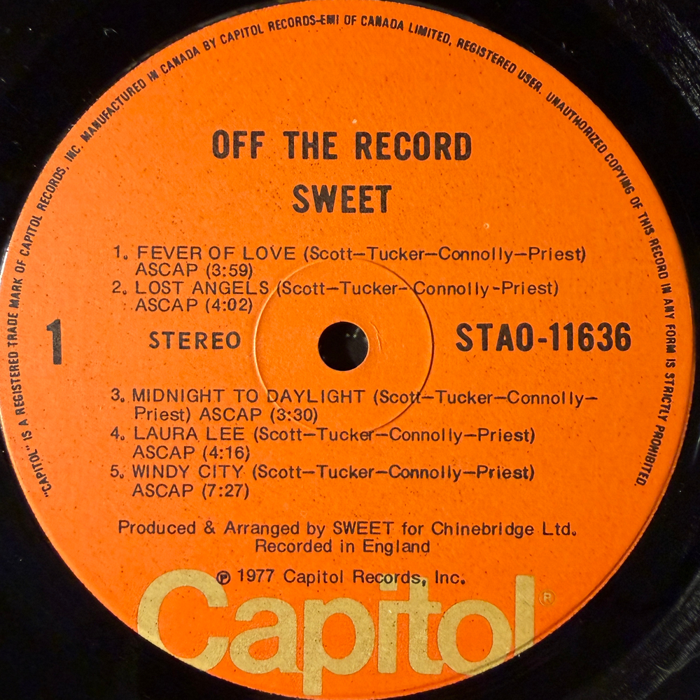 Sweet ‎– Off The Record (Канада 1977г.)Т