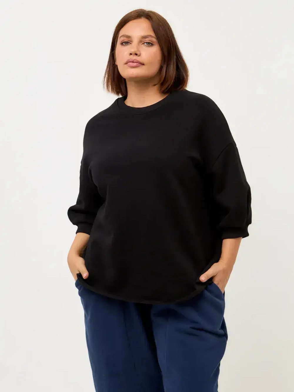 Свитшот оверсайз утепленный с рукавами 3/4 чёрный