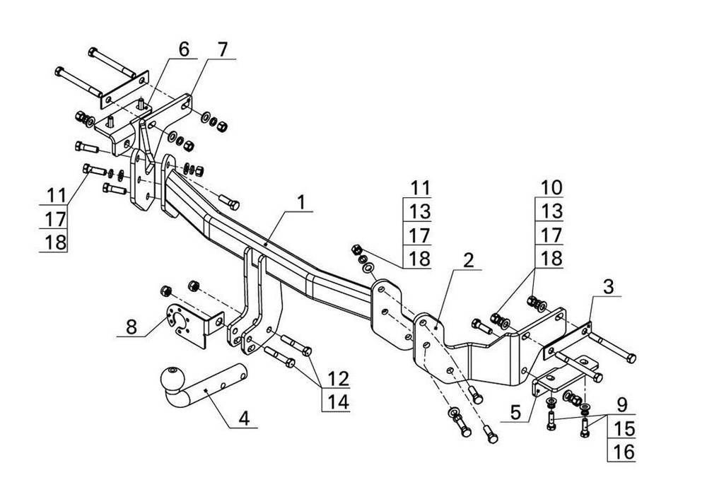 Фаркоп для Hyundai Santa Fe 2012-2018, Kia Sorento 2012-2015 Тип шара: A. Нагрузки: 2000/100 кг, KI 24