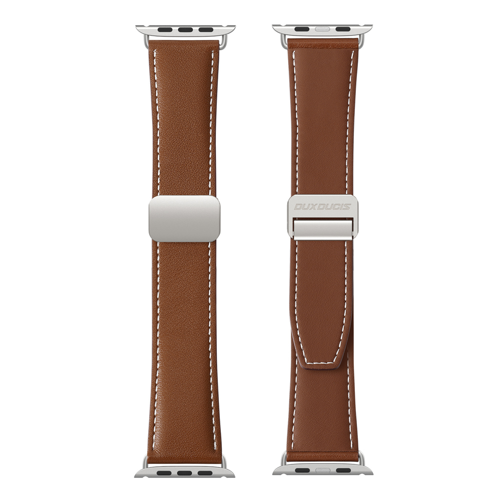 Ремешок из натуральной кожи коричневого цвета от Dux Ducis для смарт часов Apple Watch 42, 44, 45, 46, 49мм, серия YA Series