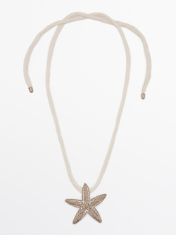 Massimo Dutti Шелковое ожерелье-шнурок с деталью «Звезда», серебряный