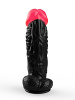 Фаллоимитатор LOVETOY 20 см, чёрный с красной головкой, с мошонкой