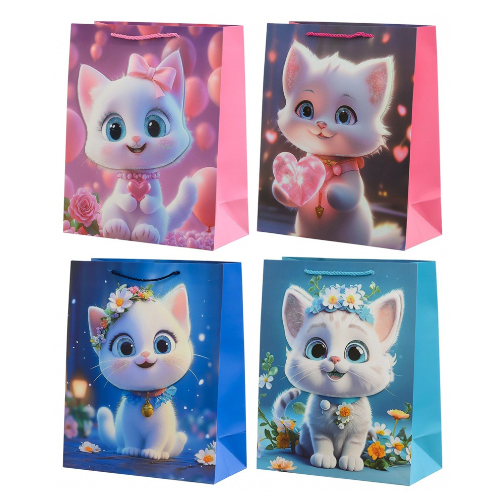 Подарочный пакет Basir, серия "Котята", с блёстками, 31*41*12 см, ассорти