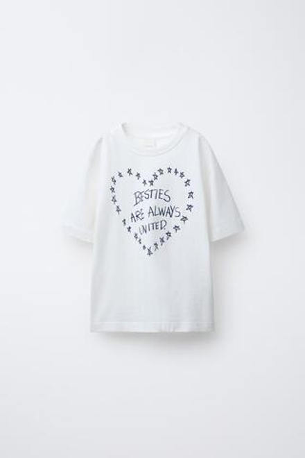 ZARA ФУТБОЛКА С НАДПИСЬЮ, БЕЛЫЙ