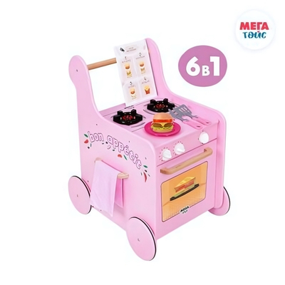 Тележка-каталка кухня с посудой Гриль Мастер для девочек розовая (Манюня)