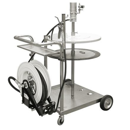 Пневматический солидолонагнетатель 50:1 на тележке для бочек 180-220 кг, с катушкой, GARTEC (Италия)