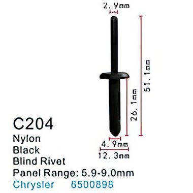 Клипса для крепления внутренней обшивки а/м Крайслер пластиковая (100шт/уп.) Forsage клипса C0204(Chrysler)