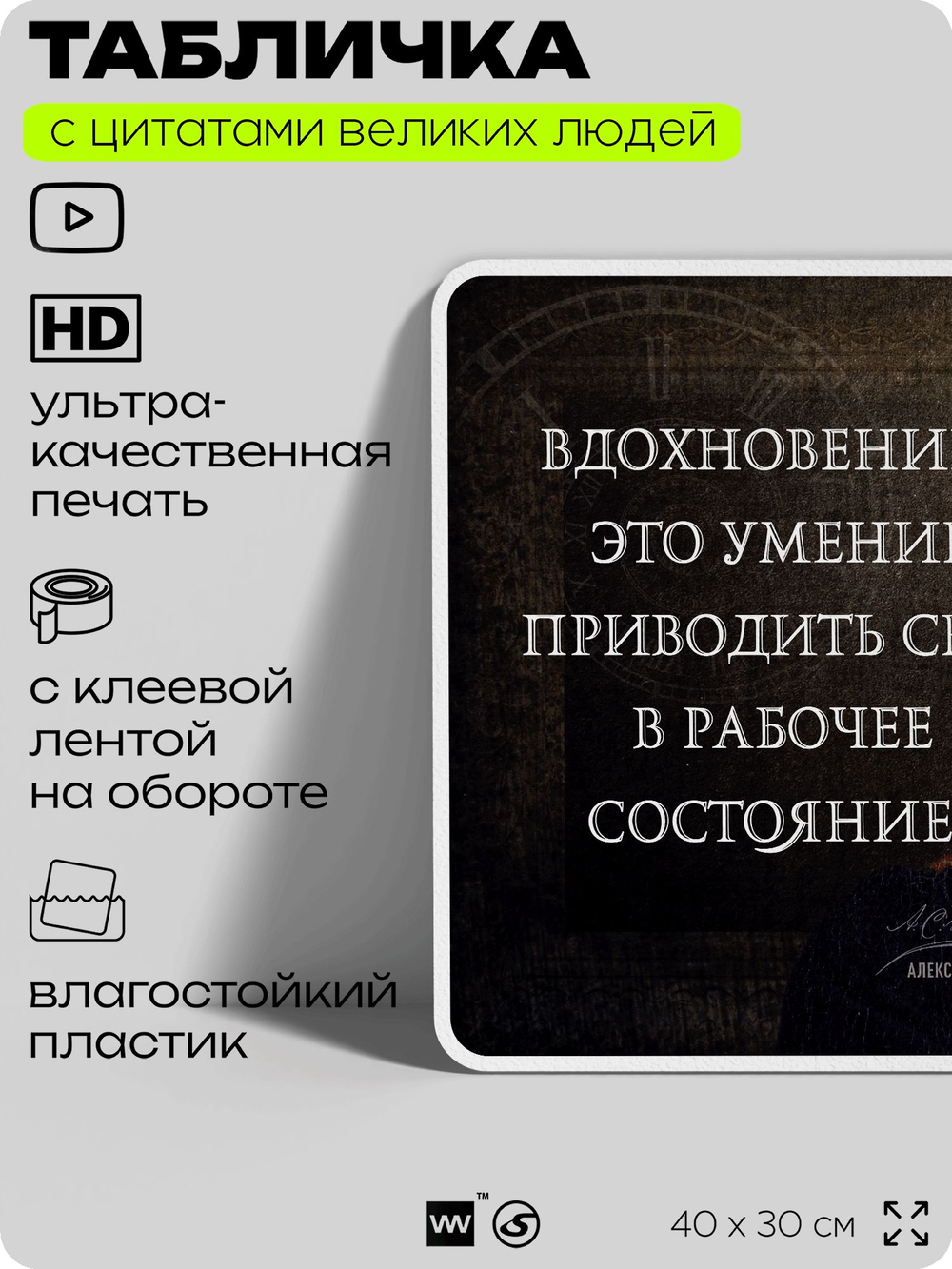 Литературный постер с цитатой А. С. Пушкина для школы, на стену, на пластике, для интерьера, 40х30 см, Silver Plane x Айдентика Технолоджи