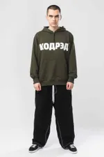 Худи Codered  Base Hoodie Wide Summer Лого ТМ Болотный/Белый принт КОДРЭД