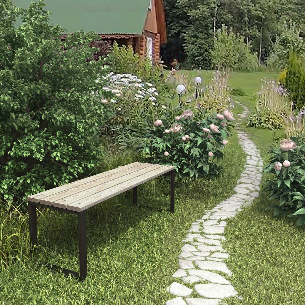 Скамейка садовая GROSTAT +, лавка дачная, скамья для дома, для сада, деревянная, металлическая лофт, сад, огород, ГРОСТАТ