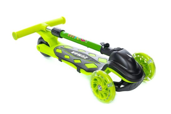 Самокат трехколесный со светящимися колесами Micar Zumba 2022 чёрный, зеленый