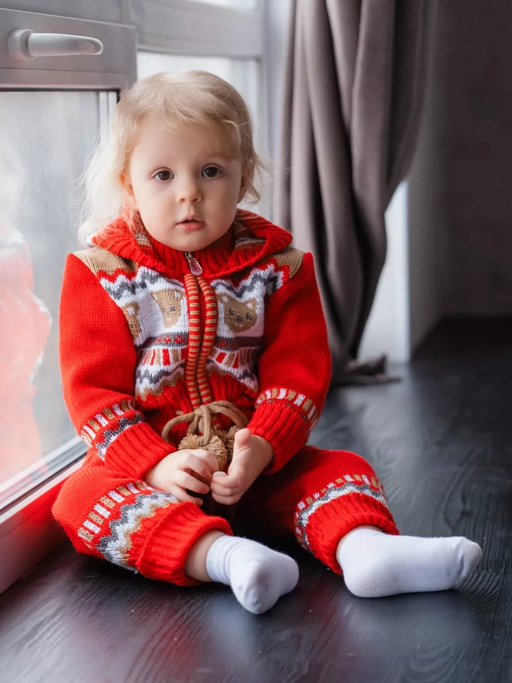 Вязаный комбинезон для новорожденных и малышей на молнии