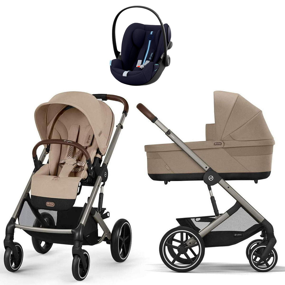 Коляска Cybex Balios S Lux TPE complete Cloud G Ocean Blue Plus Base G 4 в 1 Almond Beige с дождевиками