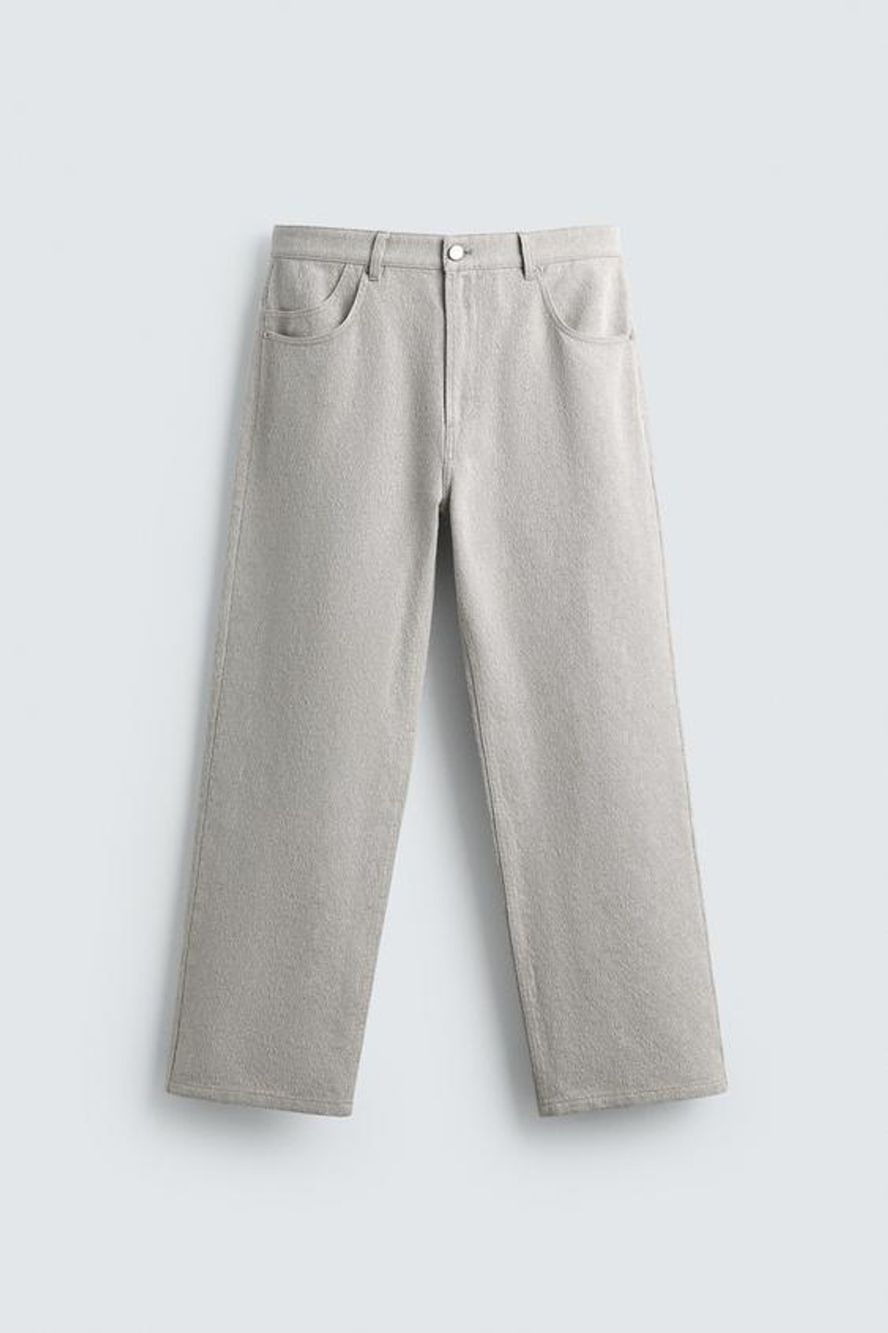 ZARA БРЮКИ STRAIGHT FIT ЖАККАРД, СЕРЫЙ