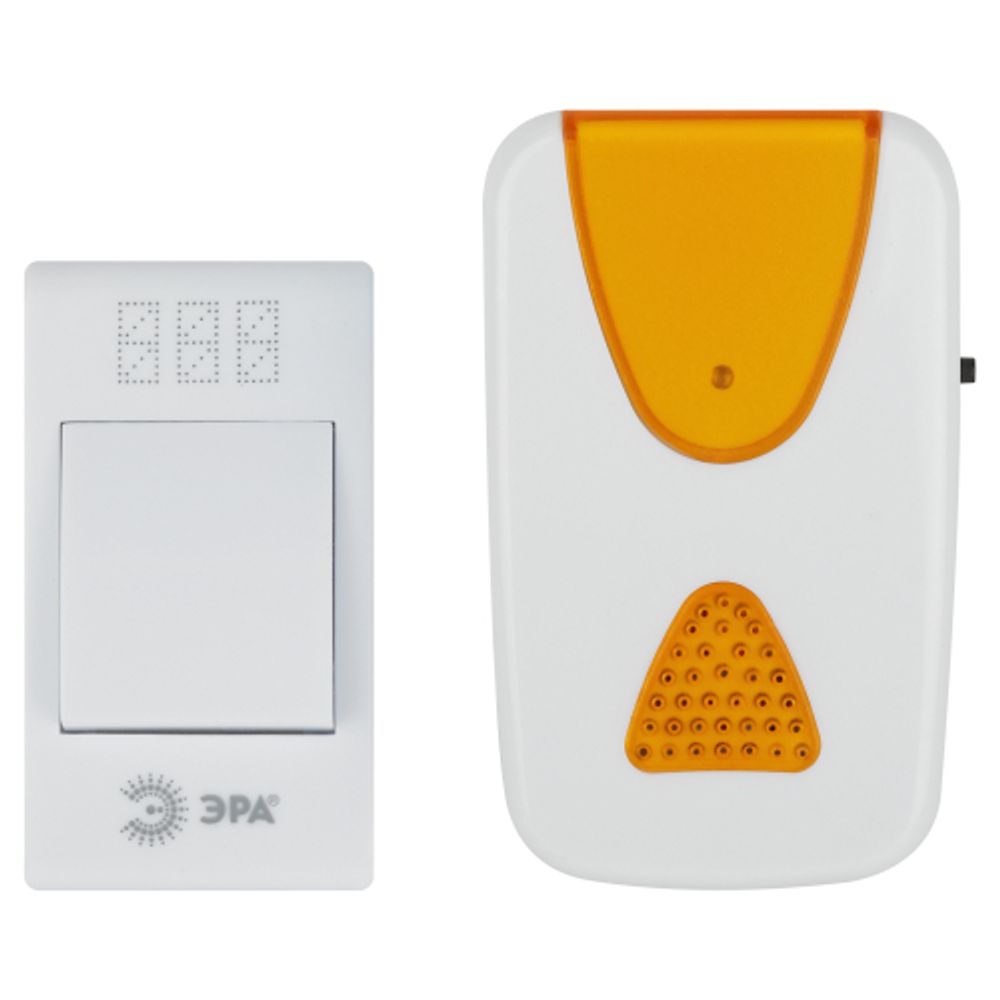 Звонок дверной ЭРА A02 беспроводной аналоговый белый с оранжевым 32 мелодии | Электрозвонки беспроводные