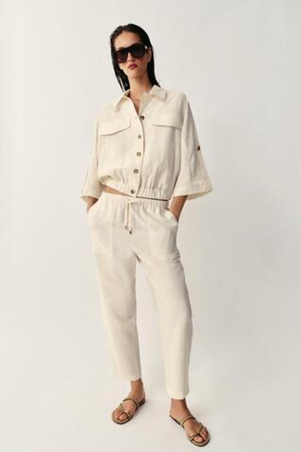 ZARA БРЮКИ С ЭЛАСТИЧНЫМ ПОЯСОМ, СВЕТЛО-БЕЖЕВЫЙ