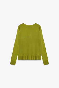 ZARA БАЗОВЫЙ ДЖЕМПЕР ИЗ ТОНКОГО ТРИКОТАЖА, ЗЕЛЕНЫЙ