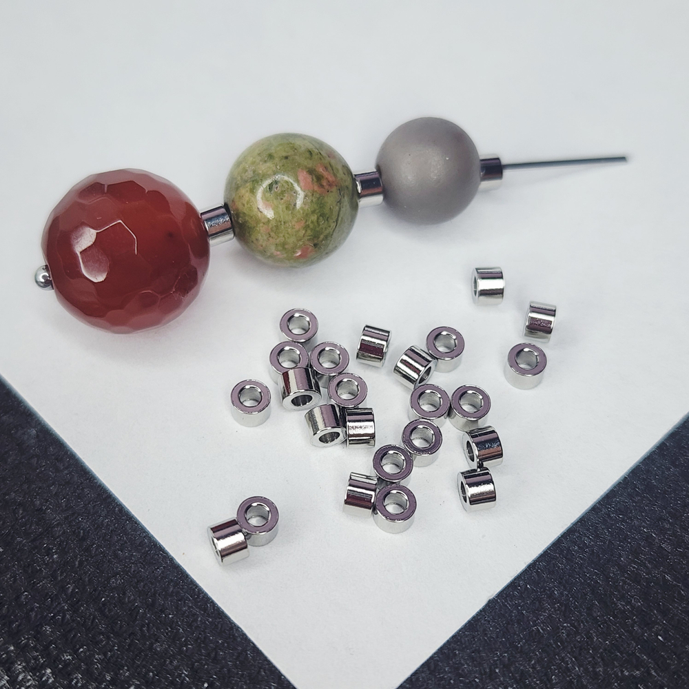 Бусина цилиндр, разделительная, сталь, 3×2мм, проставочная бусина