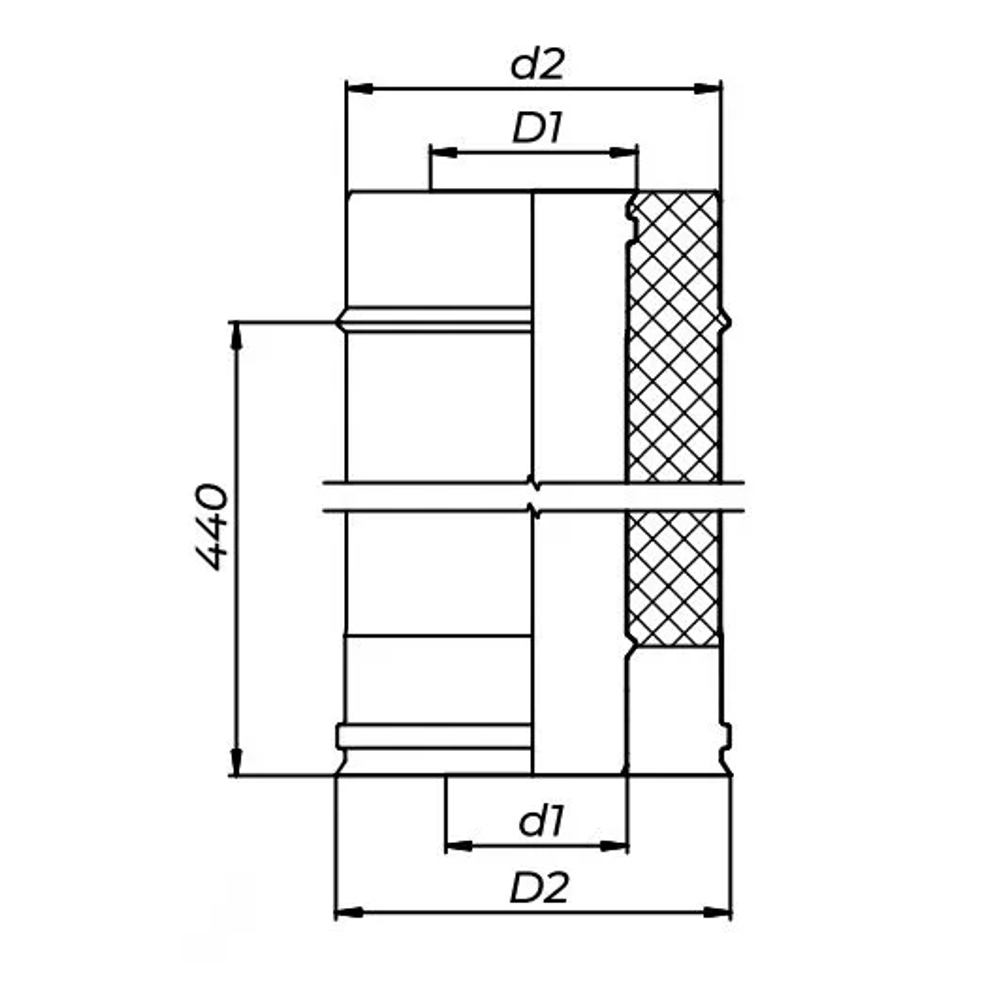 Дымоход сэндвич Ф130(430/0,5)х200(430/0,5) Д=500мм (Коракс)