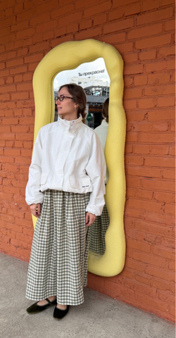 Юбка из хлопка, темно-оливковая клетка