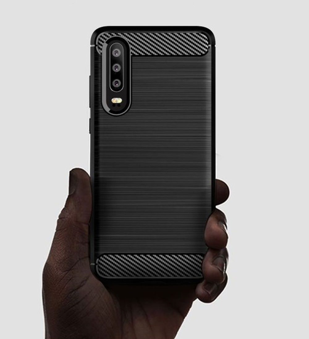 Чехол для Huawei P30 цвет Black (черный), серия Carbon от Caseport