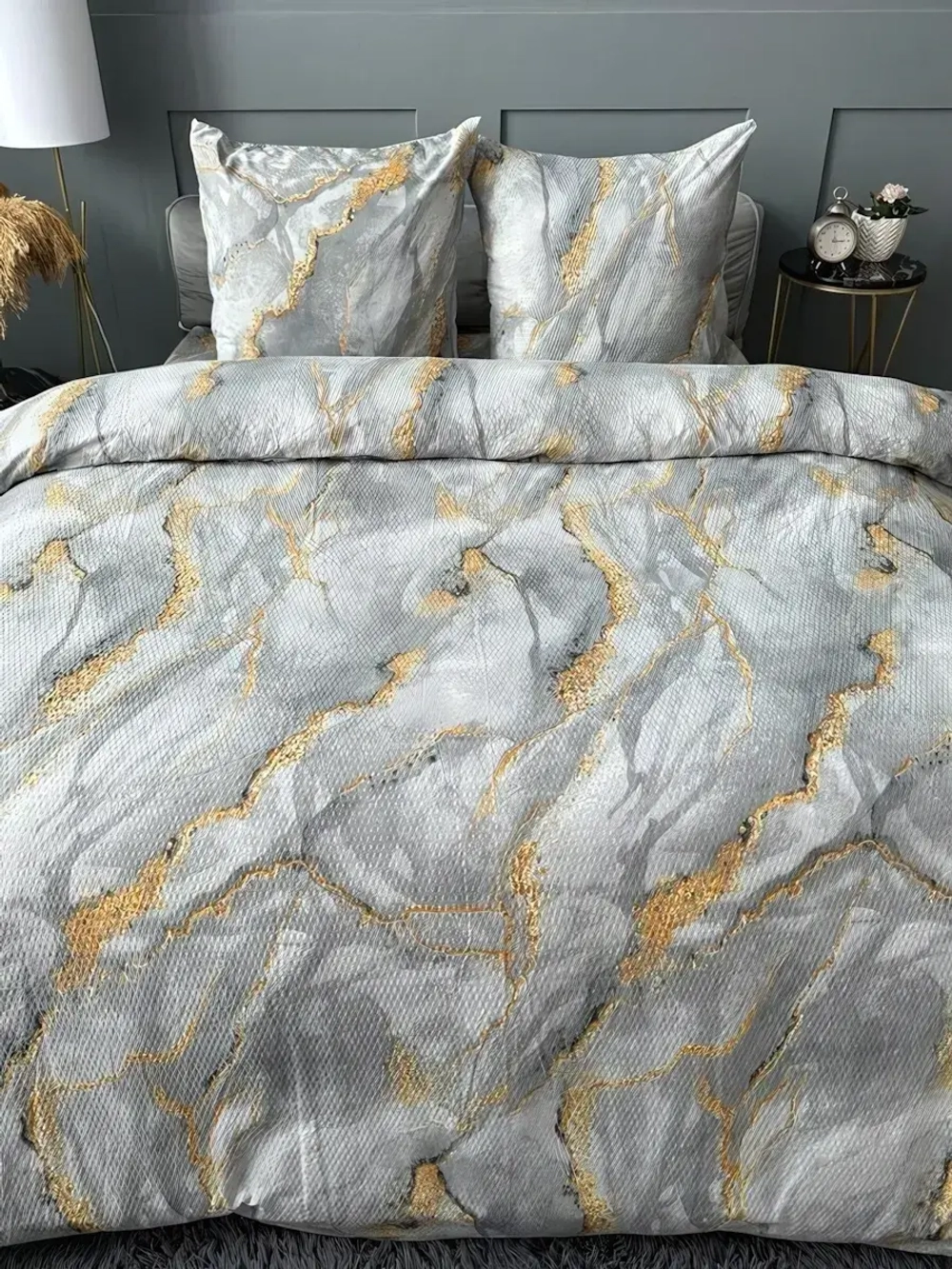 Постельное белье 2,0 креп Павлина Жанет Мрамор белый 12138