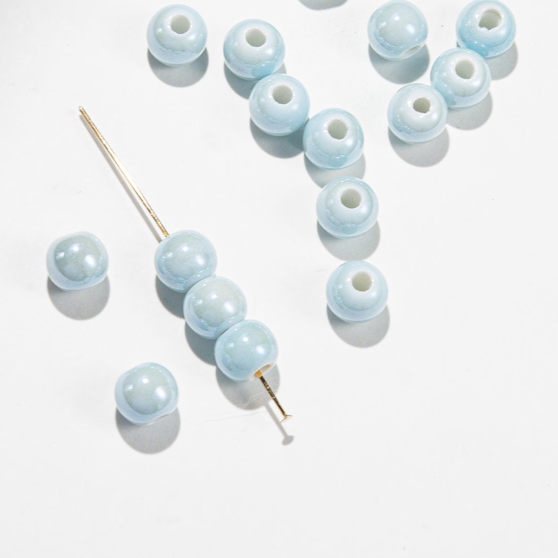 Бусина в форме шара, 8,3мм, голубая, глазурированный фарфор