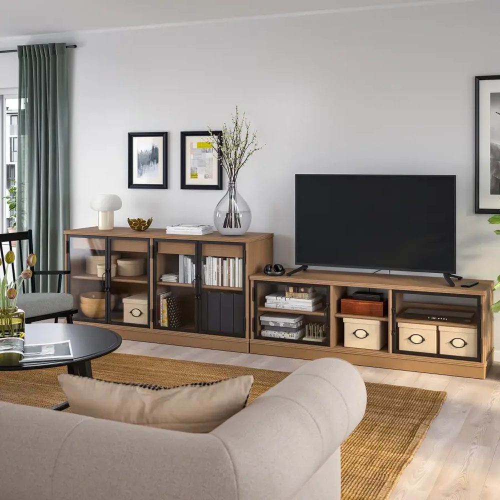 Тумба под телевизор - IKEA LANESUND, 81x47x322см, коричневый/светло-коричневый, ЛАНЕСУНД ИКЕА