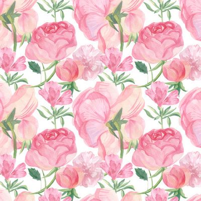 Бесшовный принт c акварельными розовыми цветами