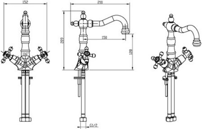 Смеситель для умывальника высокий Boheme TRADIZIONALE ORO 292-Ceramic