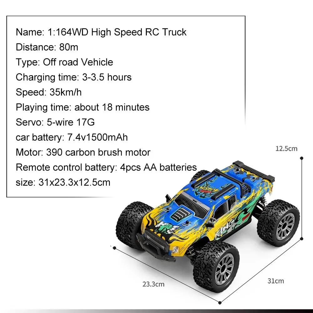 Машинка на радиоуправлении WLTOYS 164018, 1/16, 35 км/ч, 4WD, полный привод
