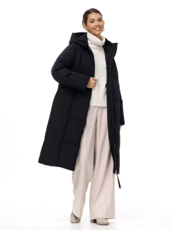 Пуховик длинный с капюшоном, черный, SilverFox