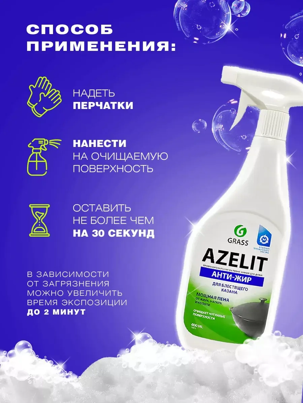 GraSS AZELIT Антижир Казан Универсальное средство для удаления жира, нагара, копоти 600 мл - 8 шт