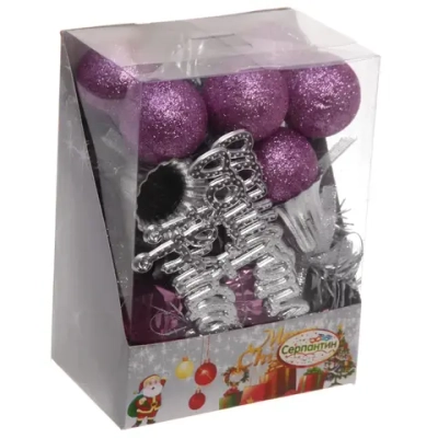 Набор украшений «Весёлая ёлочка» 3 см (32 предмета), фиолетовый/серебро