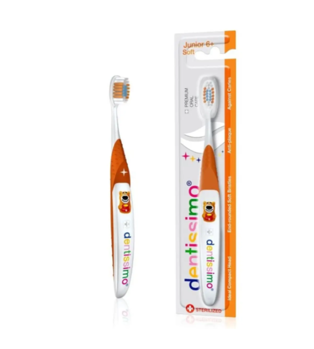 Зубная щетка Dentissimo, для детей от 6 лет, с разноуровневыми щетинками, оранжевая