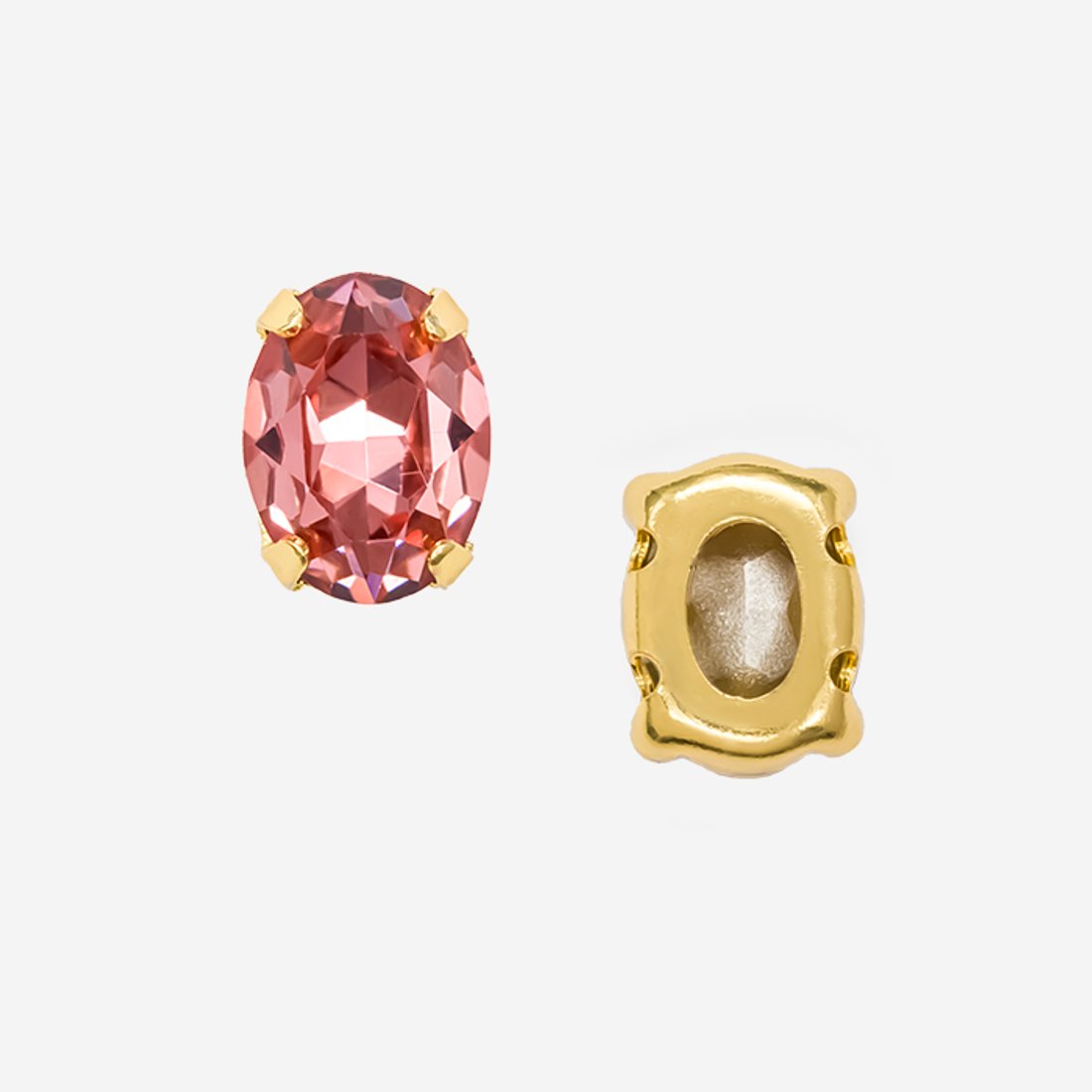 Овал (Oval Fancy Stone) в цапах, оттенок "Padparadsha", 8*6мм, позолота