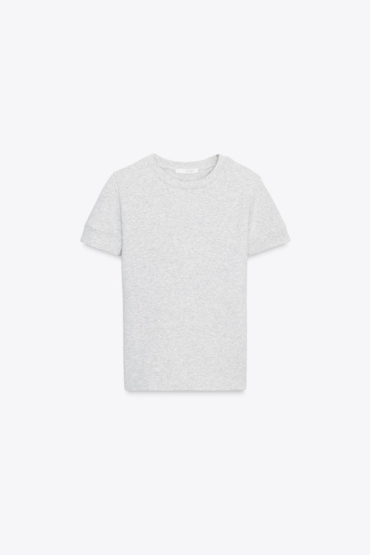 ZARA МИНИМАЛИСТИЧНАЯ ФУТБОЛКА С КОРОТКИМИ РУКАВАМИ, СЕРЫЙ МЕЛАНЖ