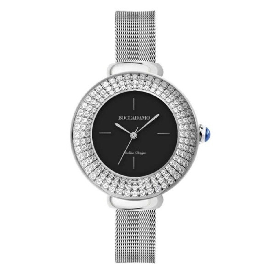 Часы Boccadamo Dome Silver Black DM002 BW/S с минеральным стеклом, кристаллами Swarovski