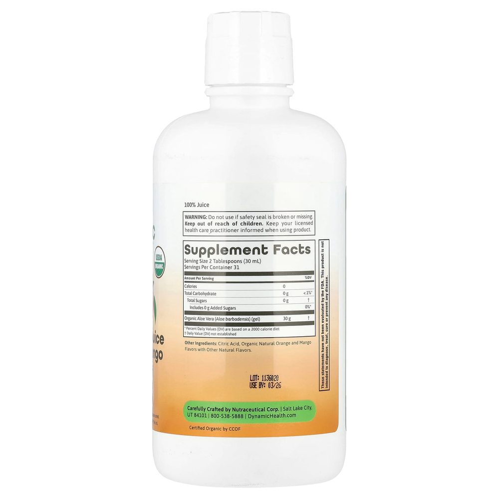 Dynamic Health, Органическое алоэ вера, апельсин и манго, 32 жидких унции (946 мл)