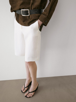 Massimo Dutti Длинные льняные бермуды, экрю
