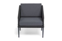 "Канны" лаунж-зона 4-местная (разборная) из роупа со столиком "Диего" цвета "серый гранит", роуп темно-серый круглый, ткань темно-серая