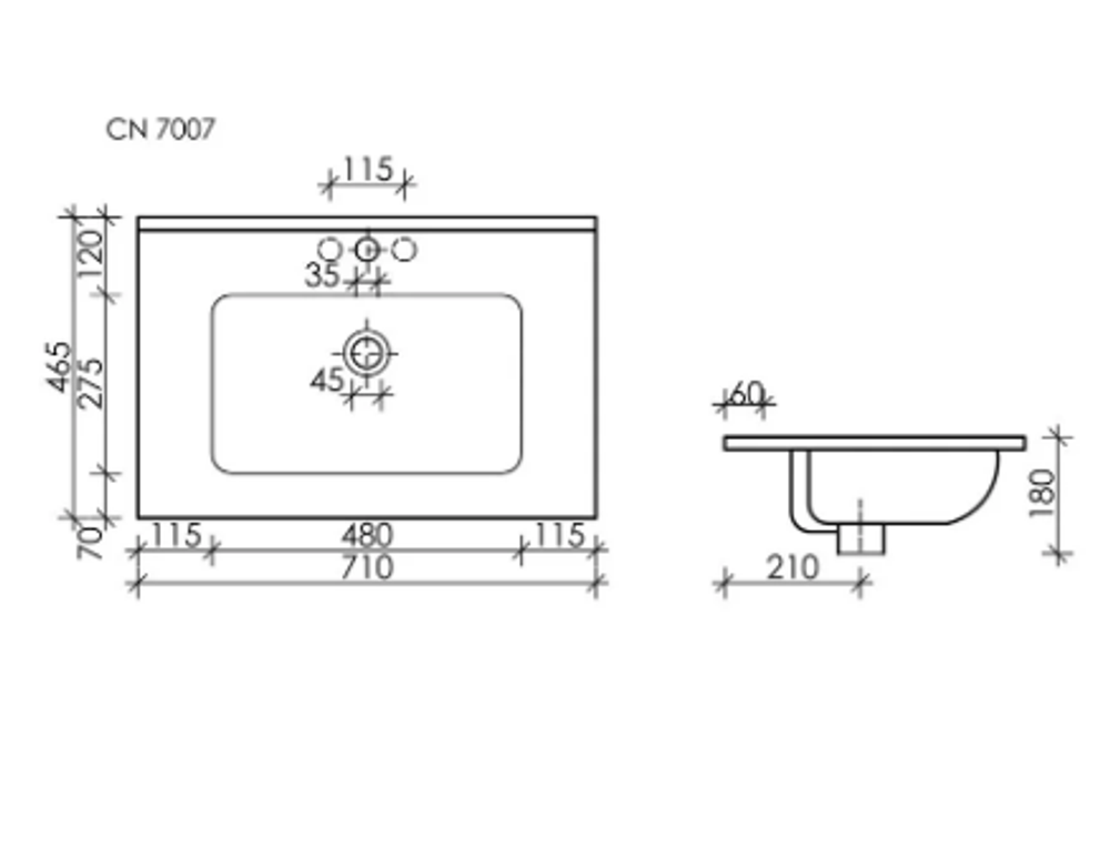 Умывальник накладной прямоугольный Element 710x465x180мм