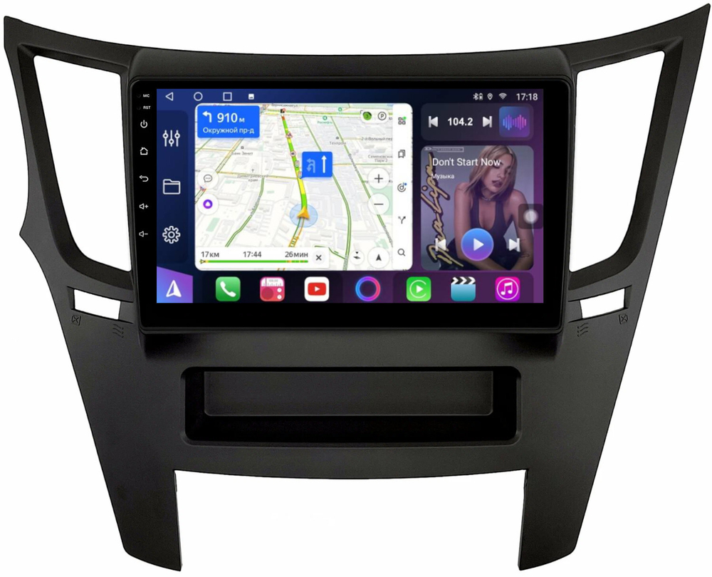 Магнитола для Subaru Legacy 5, Outback 4 2009-2014 (левый руль, рамка черная) - FarCar 061M монитор 9" QLED на Android 13, 8 ядер (TS18), CarPlay, 4G SIM-слот